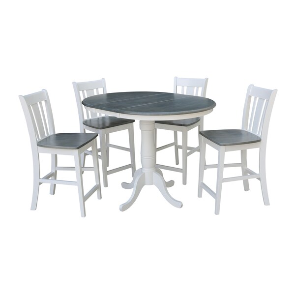 International Concepts Round 36 in Rd Extend Dining Table, 4 San Remo Stools, White/Heather Gray, 36 W, 48 L, 35.3 in H K05-36RXT-6B-S102-4 - main
